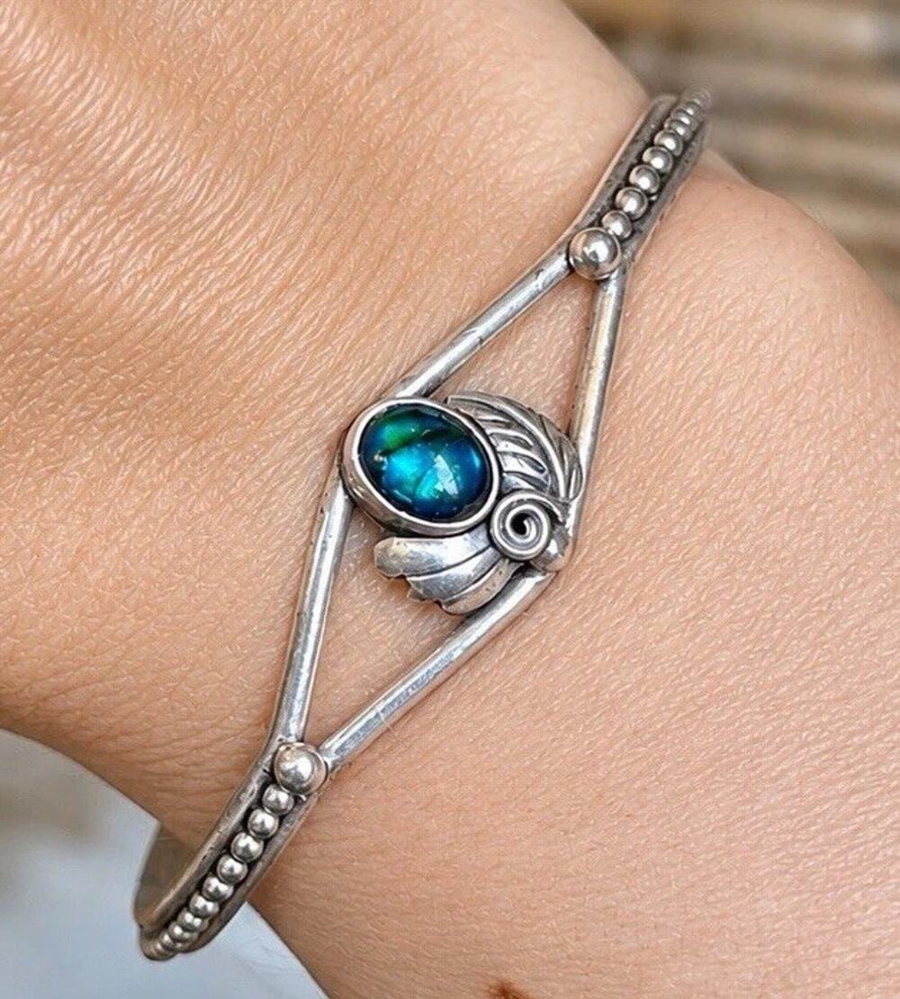 Vintage Navajo Sterling Silver Abalone Cuff Bracelet Native Southwest Signed?